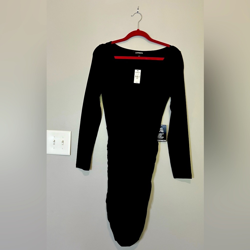 Express black long sleeve scrunch dress